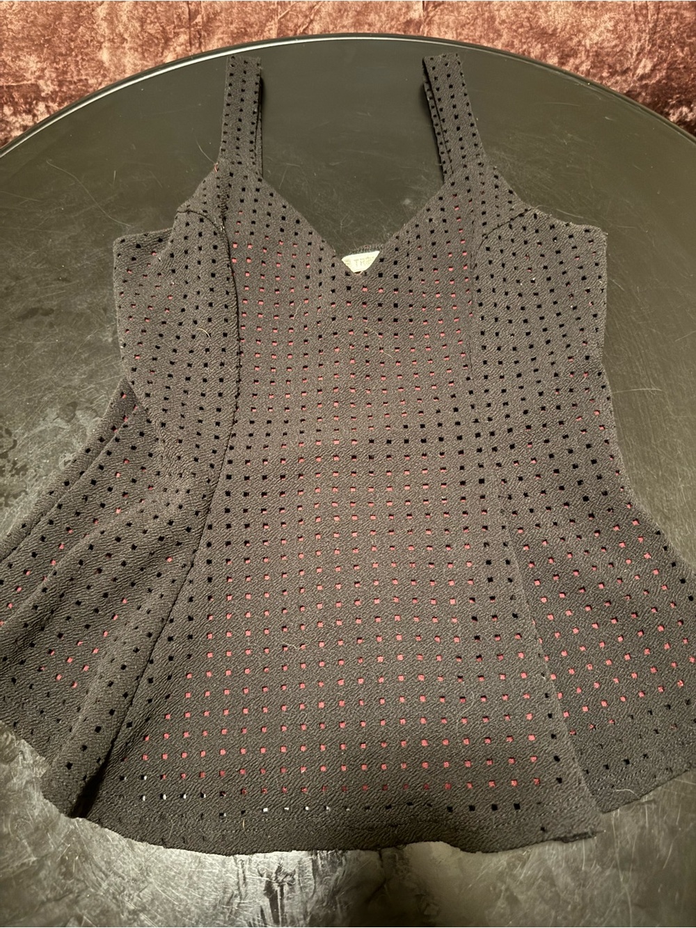 Black Eyelet Peplum Tank with Red Underlay